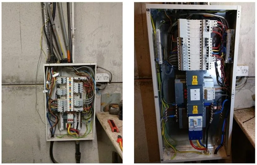 Antes y después de una instalación eléctrica reformada por Power Serg
